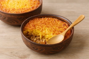 delicioso pastel de choclo chileno dorado y cremoso