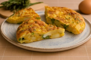 porciones de deliciosa tortilla de patatas casera en un plato blanco