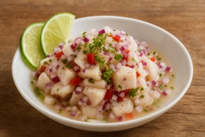 ceviche costarricense fresco con trozos de pescado blanco