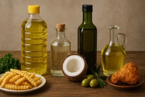 variedad de aceites ideales para freír diferentes alimentos