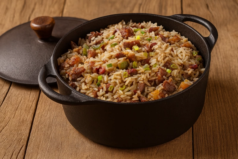 Descubre el Auténtico Arroz Carreteiro Brasileño con Charque y Verduras Delicioso arroz carreteiro brasileño con charque y coloridas verduras