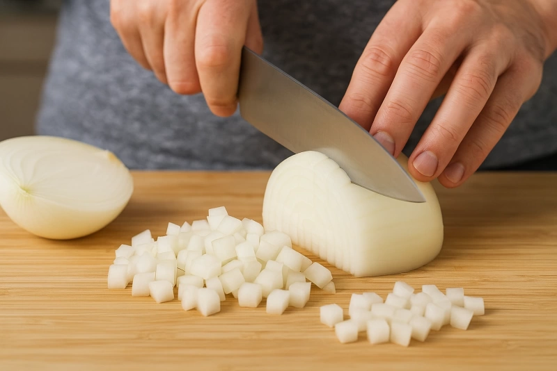 Descubre el Secreto para Cortar Cebolla en Cubos Perfectos sin Derramar Lágrimas cortando cebolla en cubos perfectos sin llorar paso a paso
