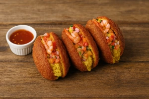 Acarajé bahiano relleno de camarón seco y vatapá