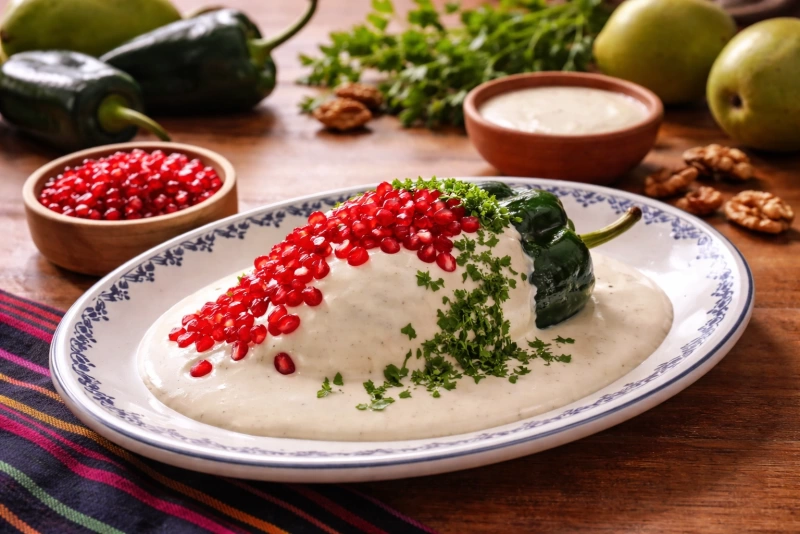 Deliciosos chiles en nogada poblanos listos para servir