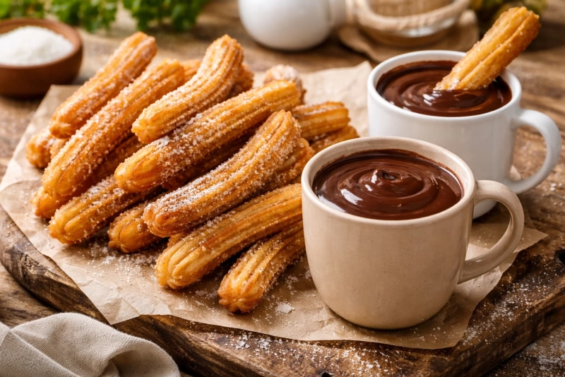 Churros caseros con chocolate caliente tentación dulce