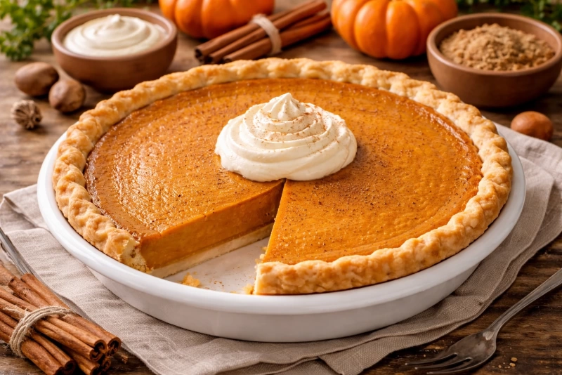 Deliciosa tarta de calabaza recién horneada y dorada