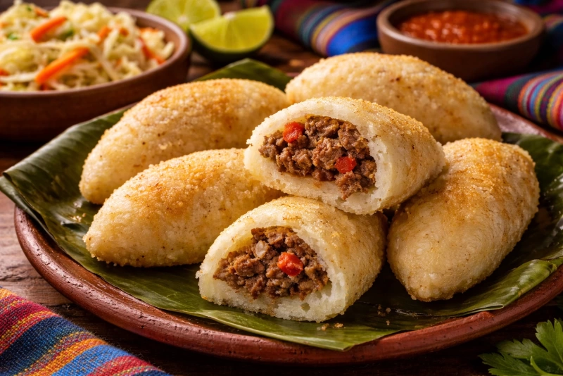 Enyucados nicaragüenses dorados y crujientes en un plato.