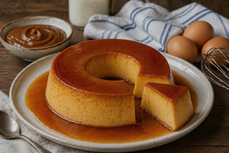 Flan casero uruguayo con caramelo dorado y cremoso