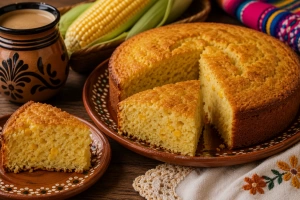Delicioso pan de elote mexicano recién horneado