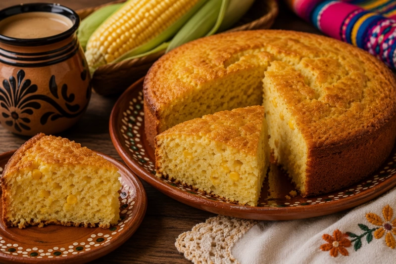 Delicioso pan de elote mexicano recién horneado