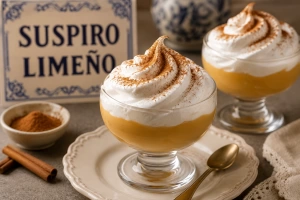 Suspiro limeño cremoso con merengue y dulce de leche