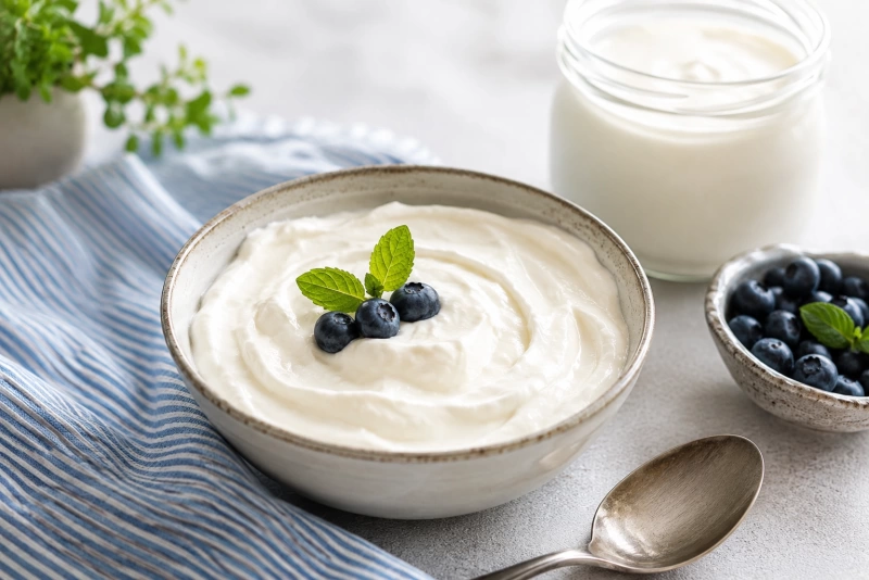 Tazón de yogurt cremoso frutas frescas